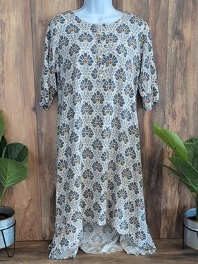 Utsa High-Low 1/2 Button Down 1/2 Sleeve Floral Midi Dress XXL            595A